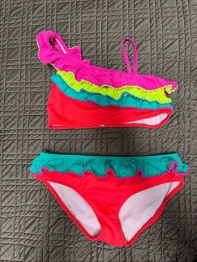 Girls Mini Boden Bright Ruffle 2-Piece Bikini